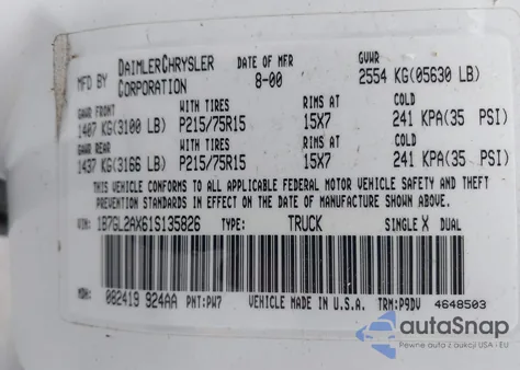 2001 Dodge Dakota Slt/Sport z USA, uszkodzony, nr VIN 1B7GL2AX61S135826